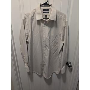 HART SCHAFFNER MARX NON-IRON Men's Shirt Size 17.5/34 Tan Plaid White